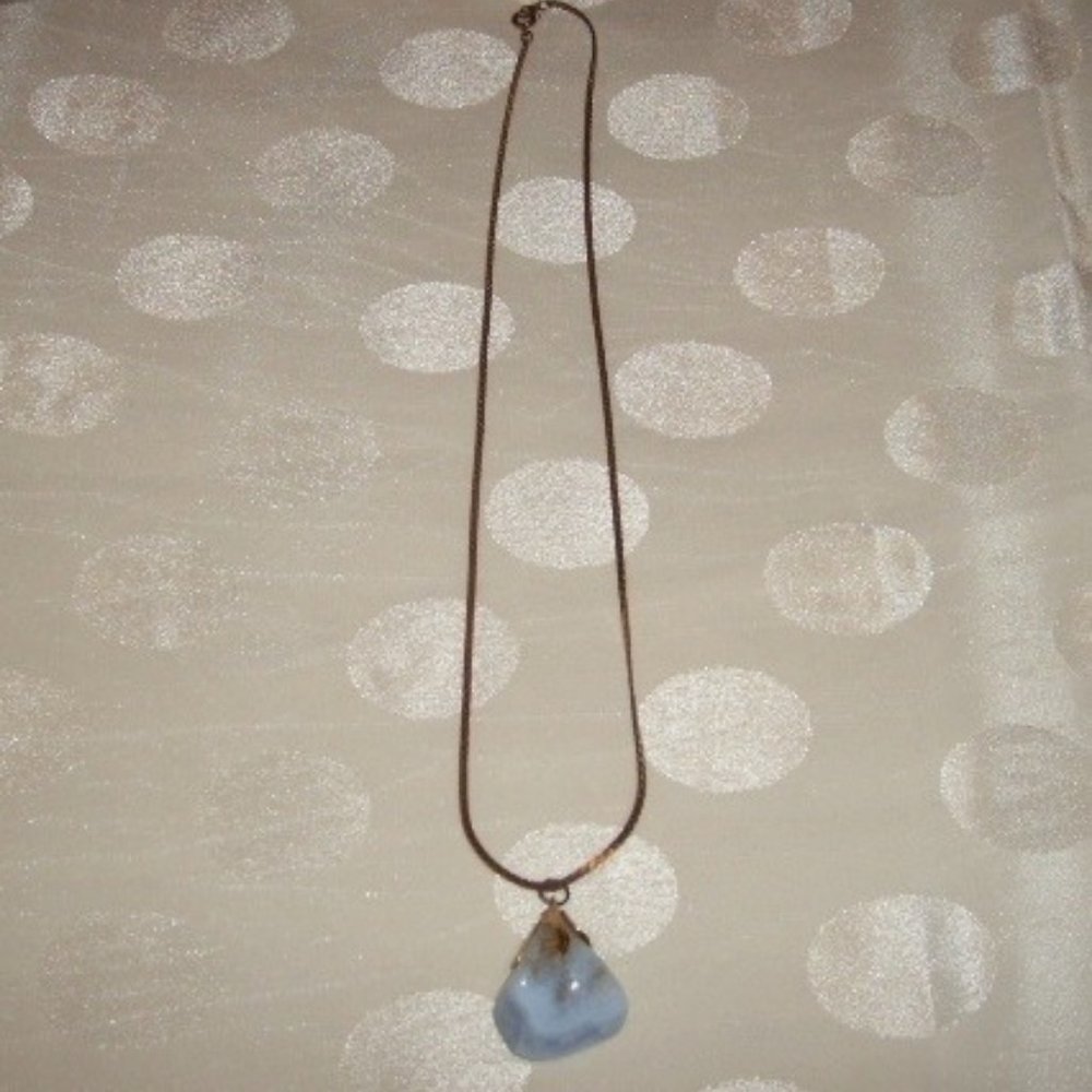 Necklace Cool Gray Stone Gold 19" Chain Vintage Handmade